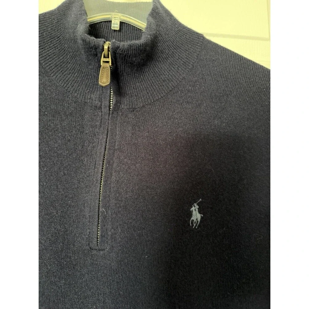 Polo Ralph Lauren Men’s M 100% Wool Quarter Zip Pullover Navy Warm Work Layer